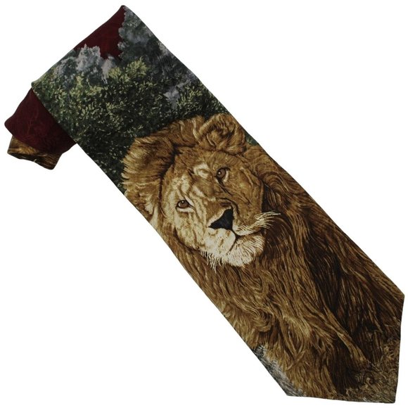Simba Lion Silk Necktie Simon Combes Puritan Burgundy The Greenwich Workshop - Picture 1 of 7